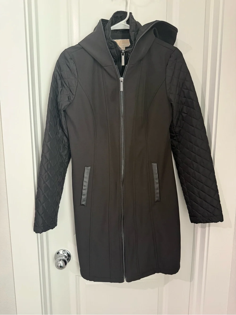 Michael Michael Kors Black Hooded Softshell Coat Quilted Zip Jacket Women's XS